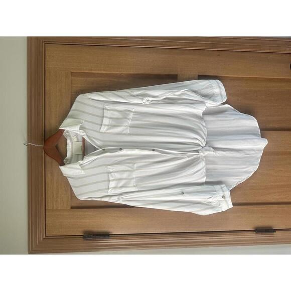 Maeve Anthropologie Sandbridge Striped Tie Front Button Down Tunic Blouse Medium - Picture 2 of 13